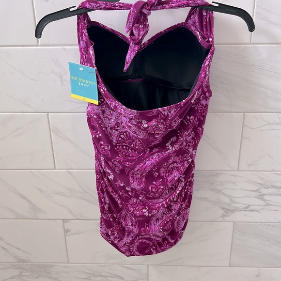 NWT-Bal Harbour Retro Berry Halter Swimsuit - Picture 3 of 5